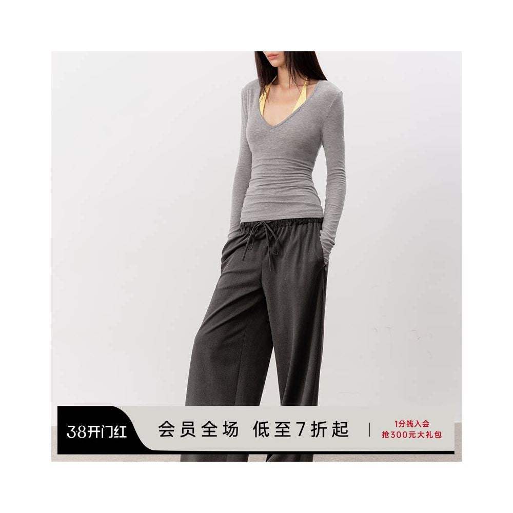 JCAESAR WOMEN V neck long sleeved knitted sweater Tencel wool blend comfortable thin and transparent available in multiple colors image 0