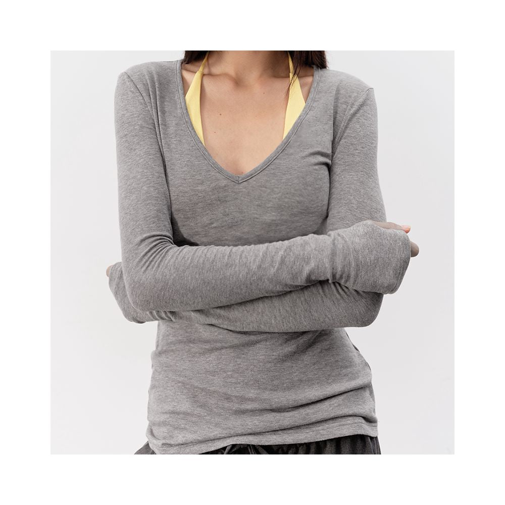 ASAYA6298 – Soft Fit V-Neck Long Sleeve Top 🖤🤍