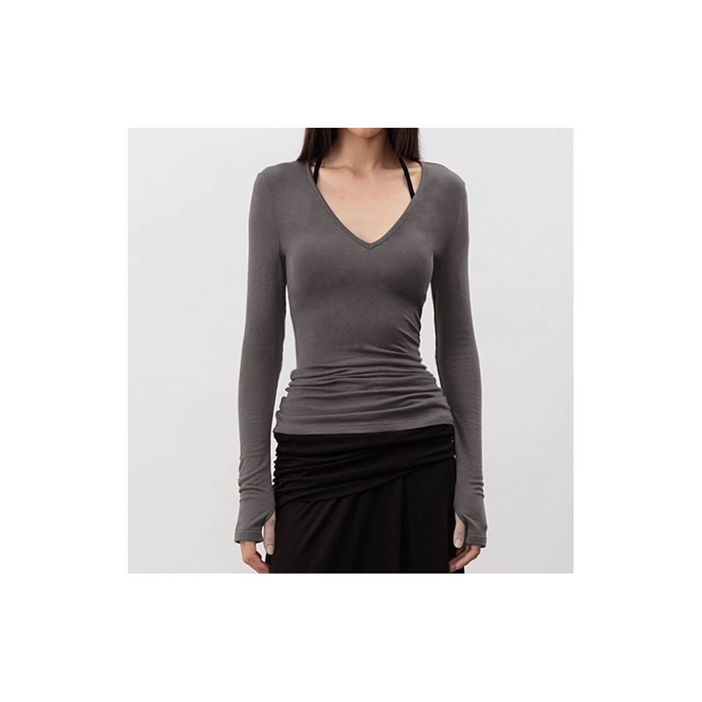ASAYA6298 – Soft Fit V-Neck Long Sleeve Top 🖤🤍