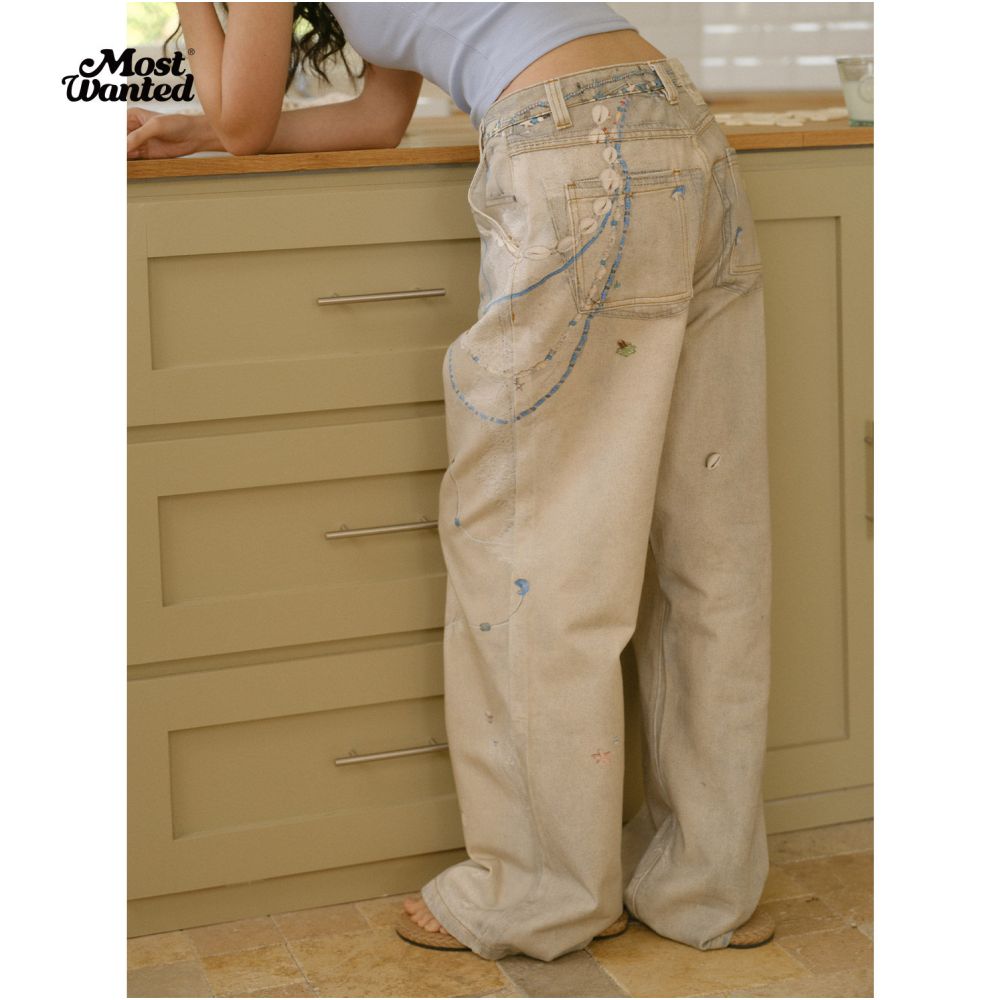 Mostwande pearl lace cold transfer printed jeans versatile holiday style ocean pants chain 2026 spring image 5