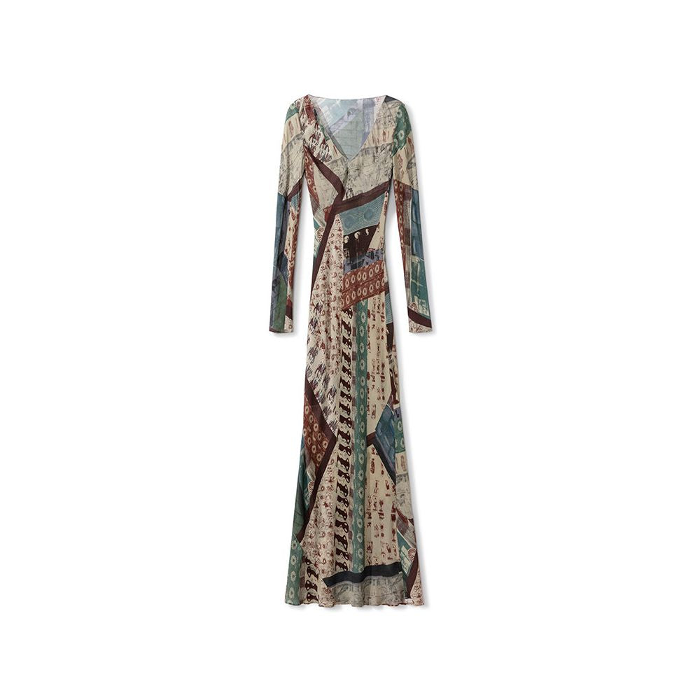ASAYA6303 – Vintage Silk Patchwork Maxi Dress 🌿🤎