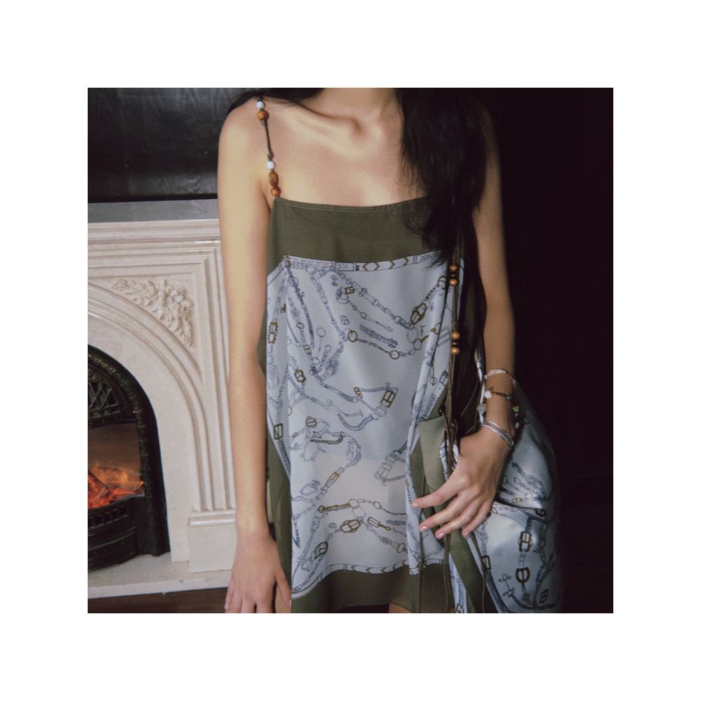 Bettychow Betty s private dress silk scarf retro camisole vest single shoulder shopping bag blue green beige image 3