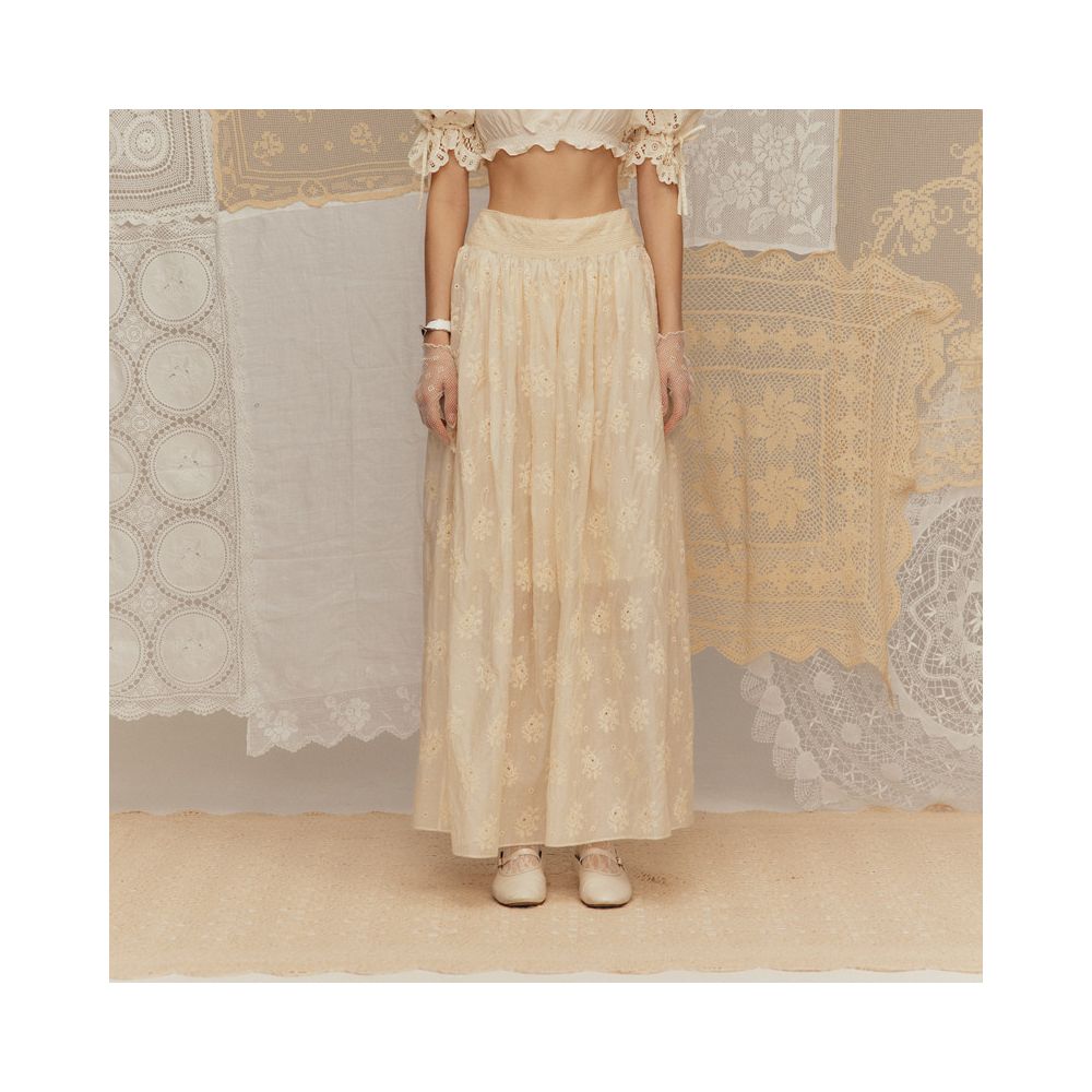 Chinese style silk embroidered half skirt Deplumer misty moon white 25 summer new product cotton mulberry silk embroidered floral lace skirt image 2