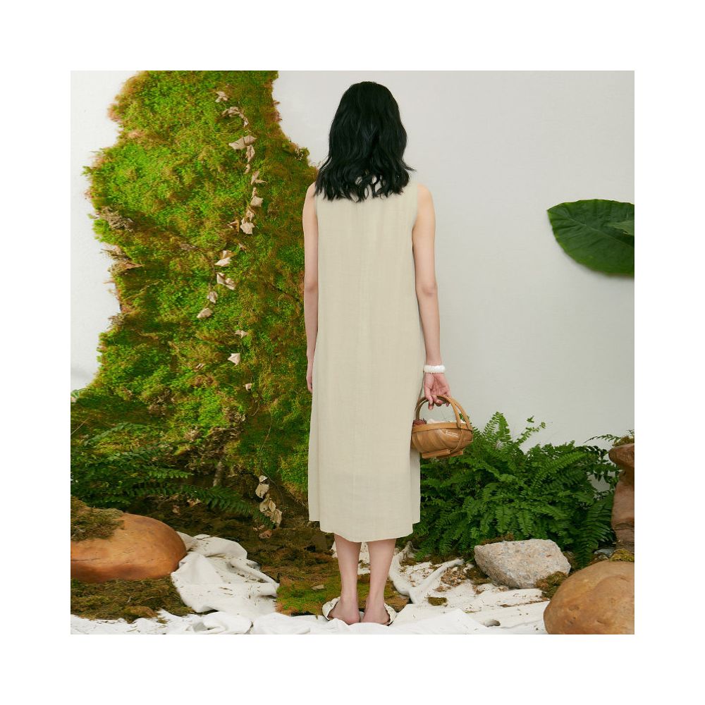 TALASA Ramie Sleeveless Dress Summer 2026 New Embroidered Design V neck Loose and Slim Retro Long Dress image 3