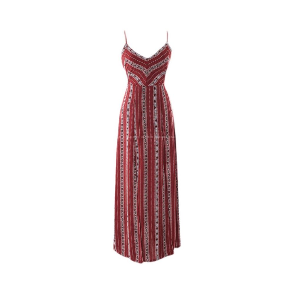 Ethnic style printed vacation dress for women beach tourism backless beach dress back strap slit over knee long dress image 5