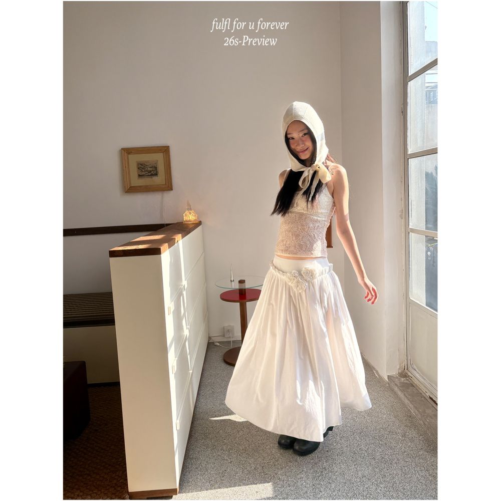 FFU set women s spring new style French fungus edge waist strap standing flower large swing umbrella skirt two piece set image 5