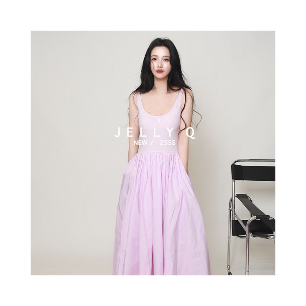 JELLY Q Design Summer French Simple Style Knitted Sleeveless Skirt Pink Purple Gentle Tank Top Dress image 2