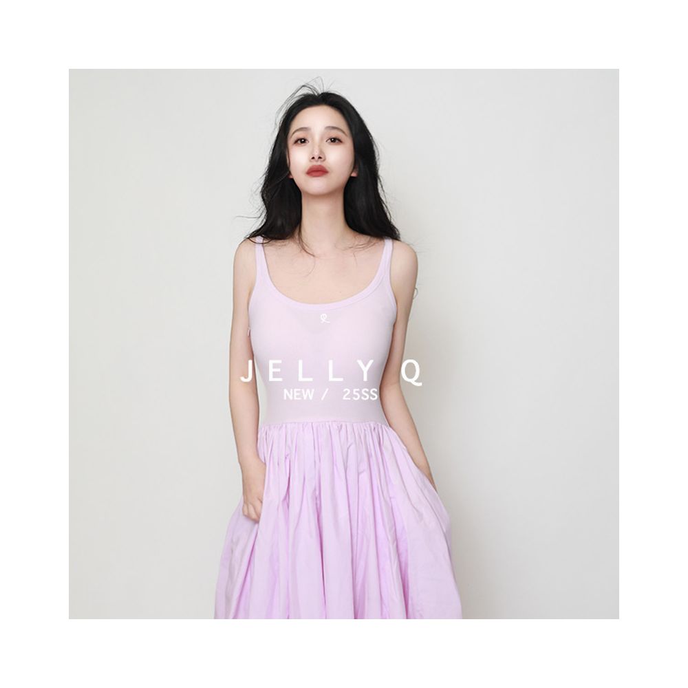 JELLY Q Design Summer French Simple Style Knitted Sleeveless Skirt Pink Purple Gentle Tank Top Dress image 3