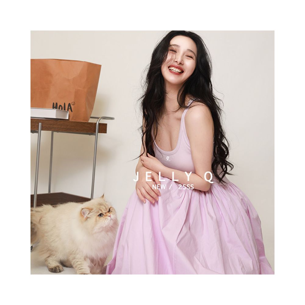 JELLY Q Design Summer French Simple Style Knitted Sleeveless Skirt Pink Purple Gentle Tank Top Dress image 0