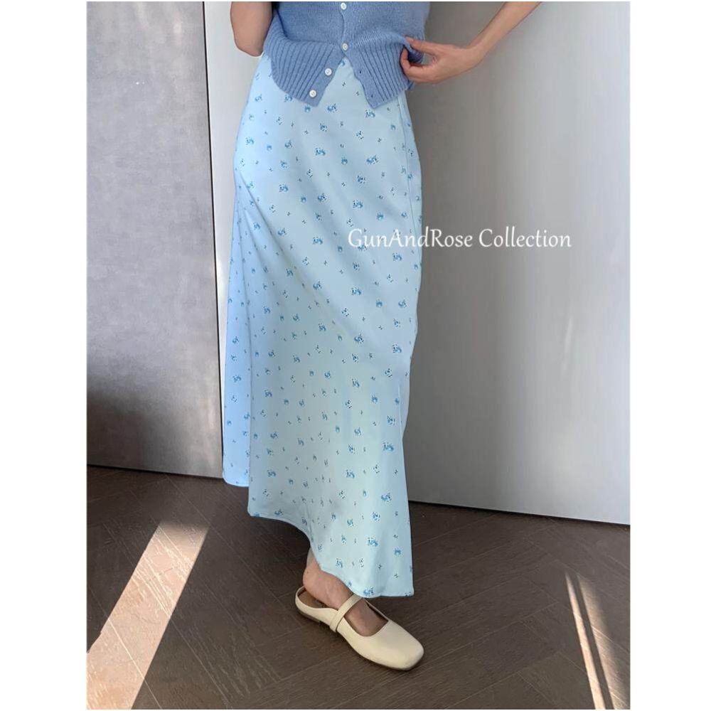 GunAndRose South French Instagram blogger realism style small floral long skirt satin half skirt niche retro image 2