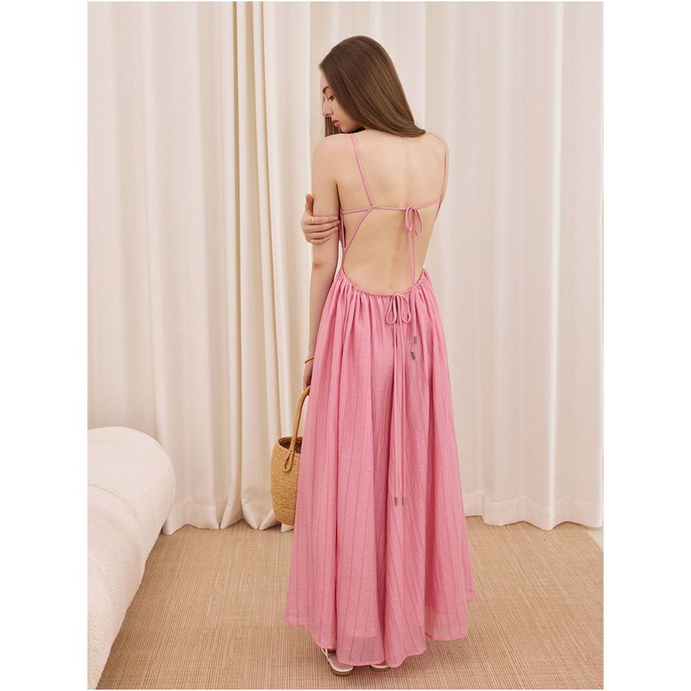 IlessisWANG 3 5m Material Consuming Light Peach Pink Sleeveless Beach Dew Resort Fairy Back Strap Dress image 3