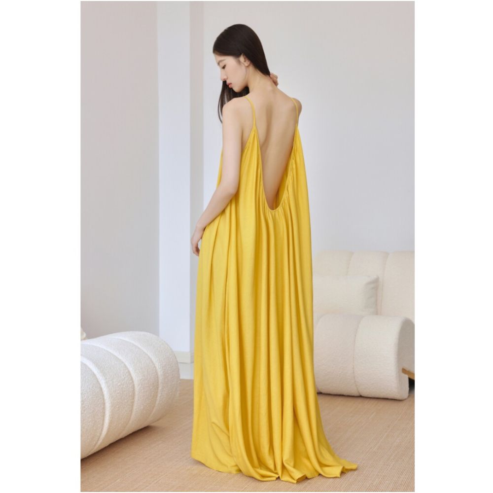 3 7 meter linen solid color dress seaside vacation sexy dress V neck camisole short skirt mango yellow white choose ilessisWANG summer new style image 0