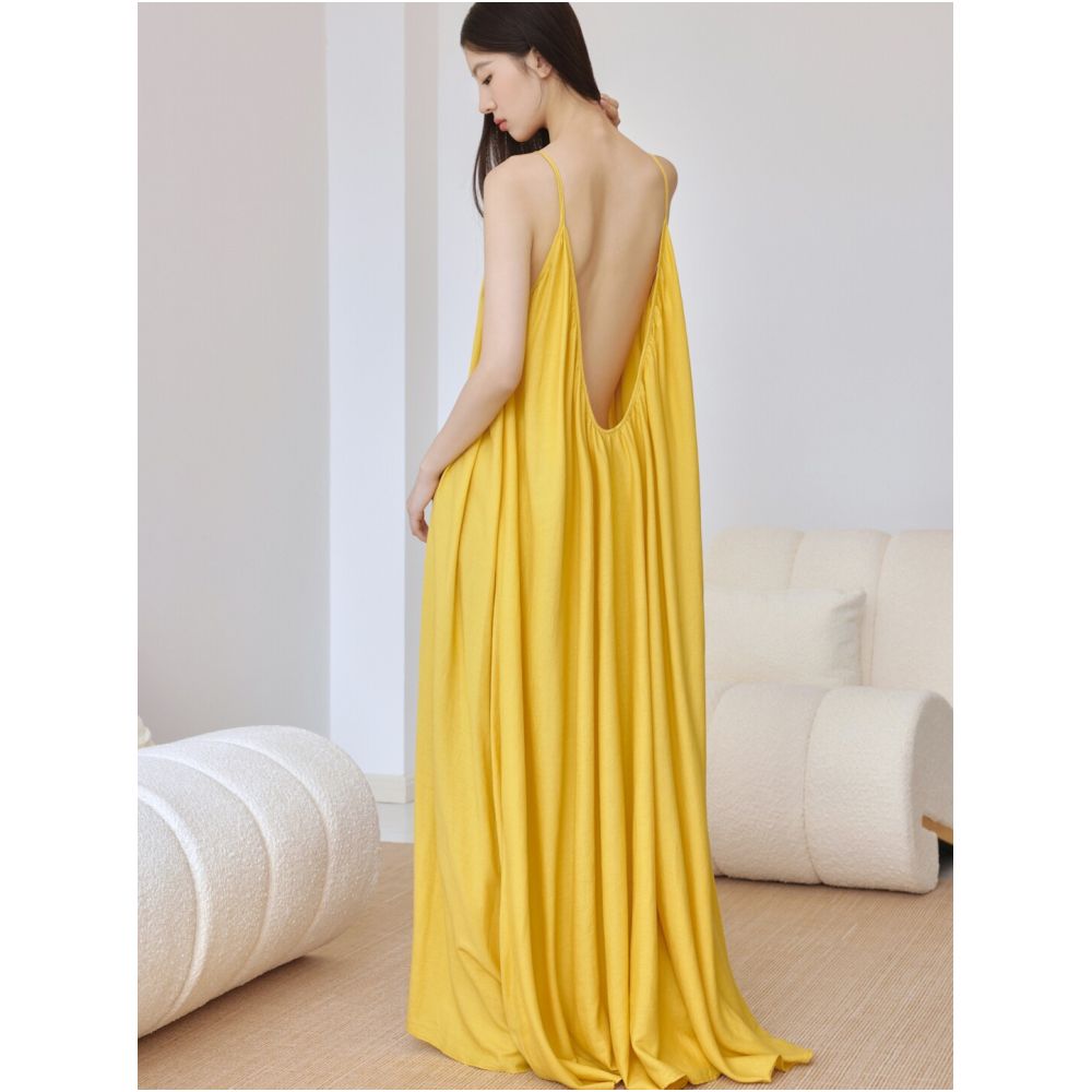 ASAYA6337 – Golden Breeze Backless Maxi Dress 🌼✨