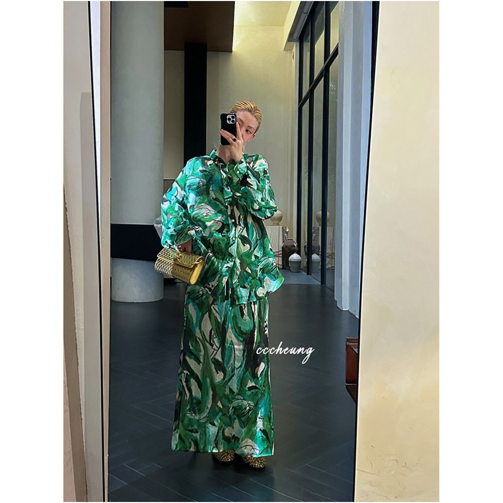 Xiyixi 5 16 Original Niche Designer Peach Oolong 100 Ramie Printed Sunscreen Shirt Set image 4