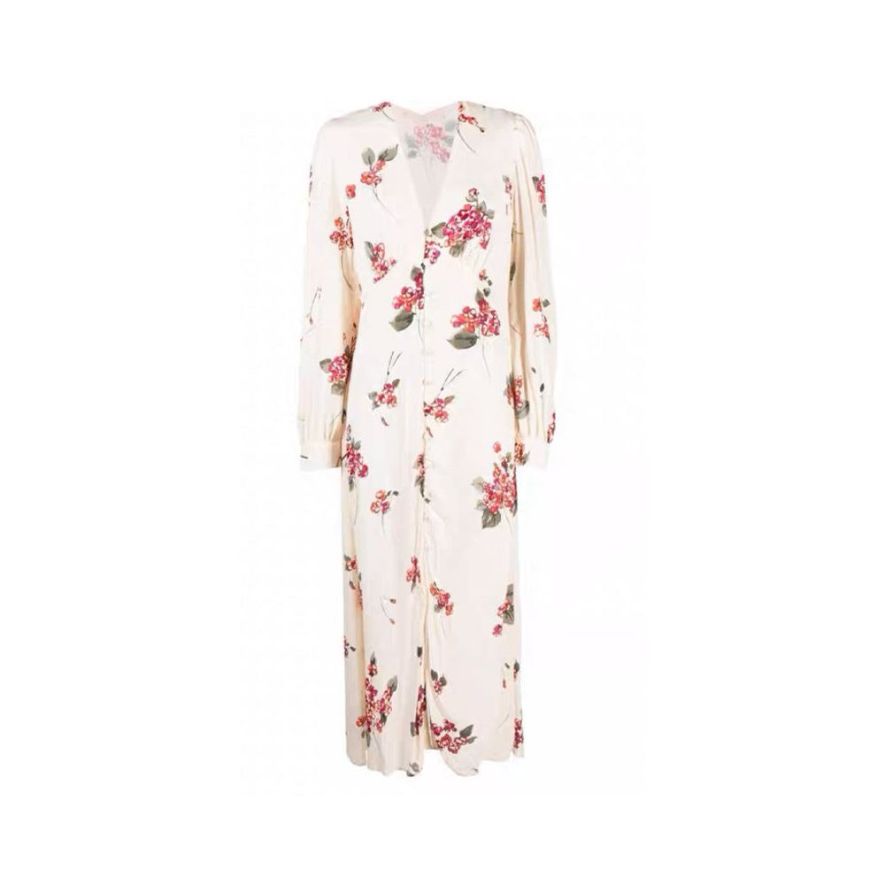 French Rixo Rane Zhong Chuxi s French floral dress women s long sleeved V neck waist cinching slimming mid length skirt image 5