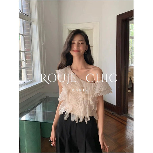 ASAYA6355 – Parisian Ruffle One-Shoulder Top 🤍✨