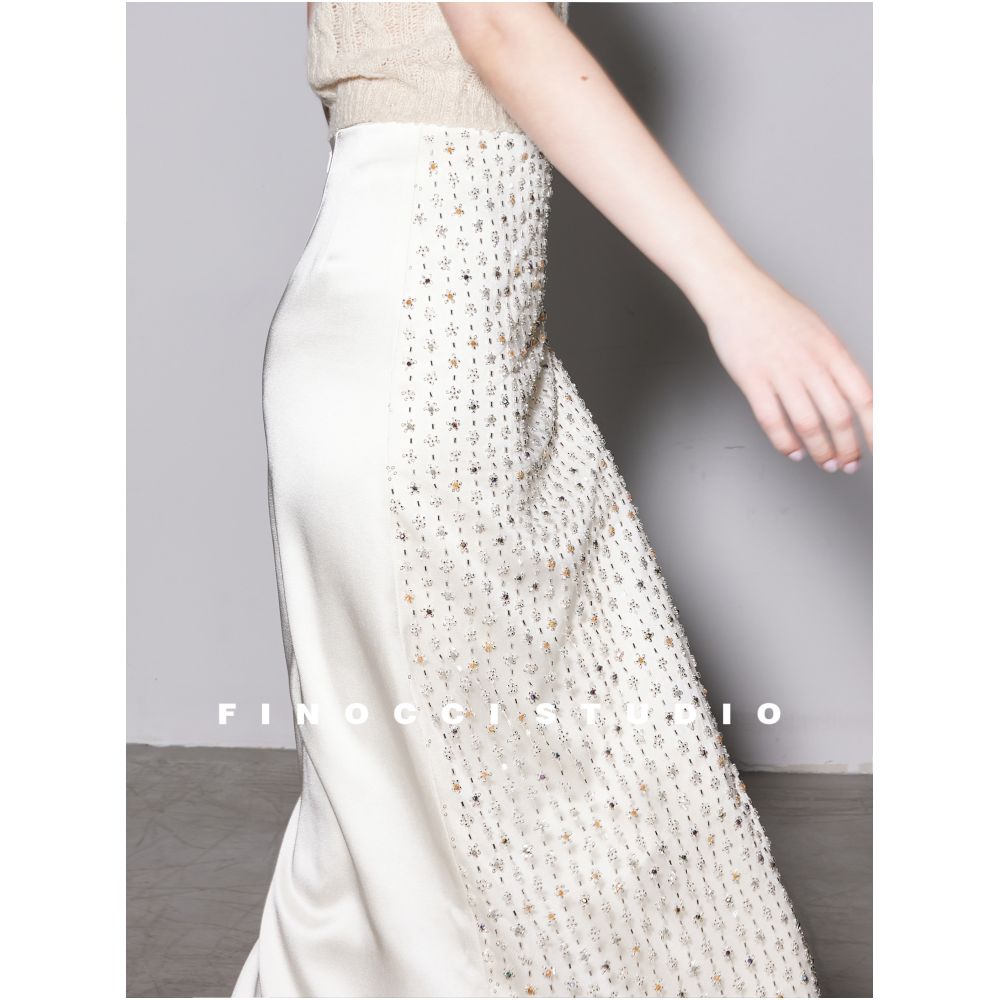 ASAYA6356 – Crystal Veil Midi Skirt ✨🤍