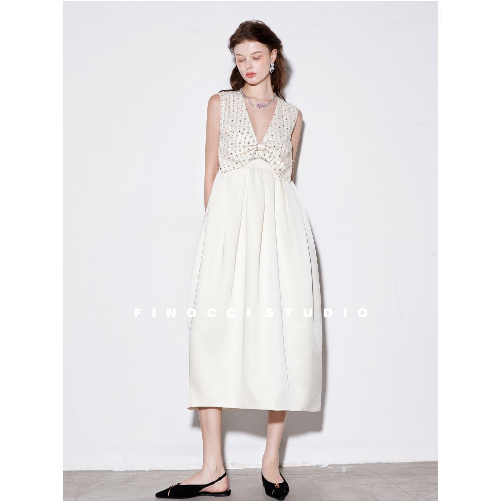 FINOCCI s exquisite Miu inspired spring floral bud dress with iridescent gemstone embroidery sweet and luxurious bow detailing and satin trim image 0