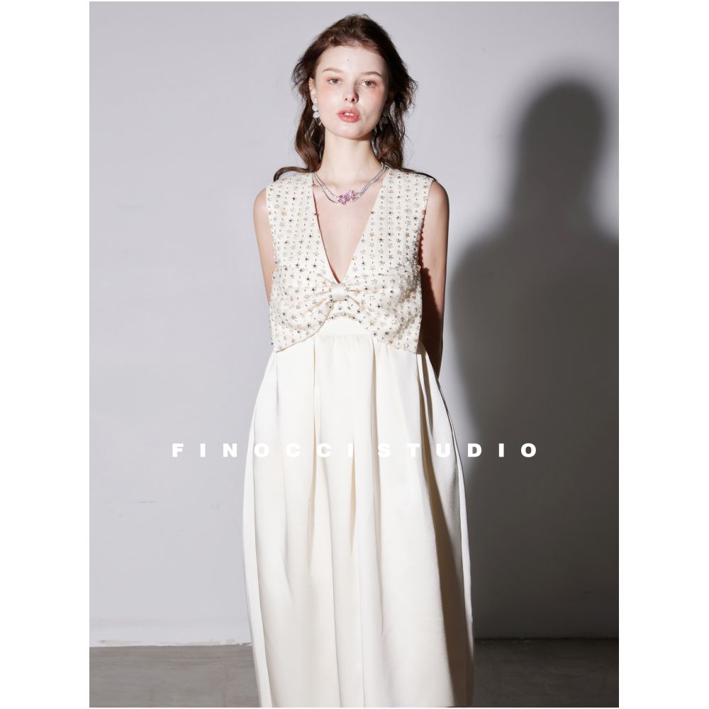FINOCCI s exquisite Miu inspired spring floral bud dress with iridescent gemstone embroidery sweet and luxurious bow detailing and satin trim image 1