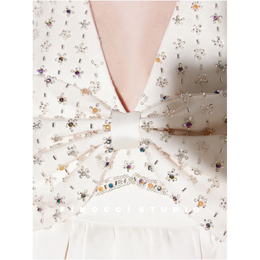 FINOCCI s exquisite Miu inspired spring floral bud dress with iridescent gemstone embroidery sweet and luxurious bow detailing and satin trim image 2