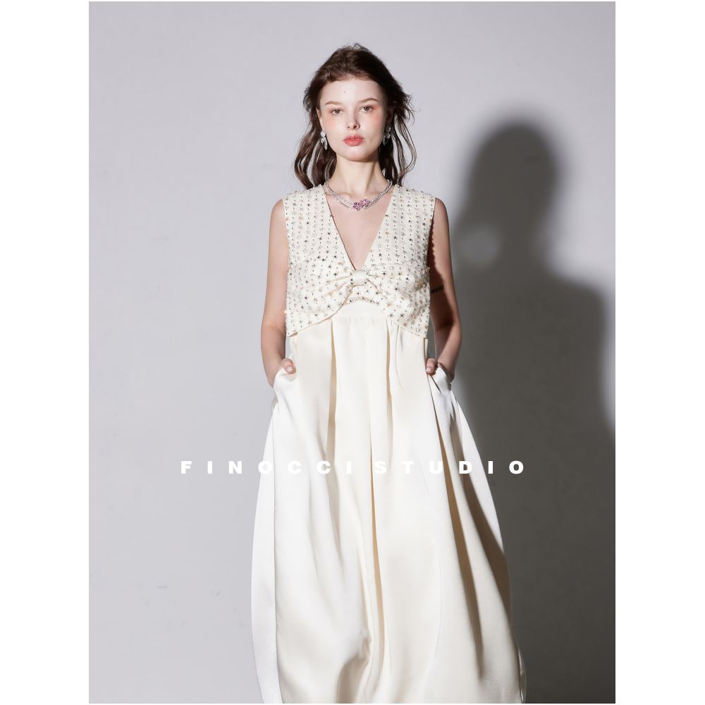 FINOCCI s exquisite Miu inspired spring floral bud dress with iridescent gemstone embroidery sweet and luxurious bow detailing and satin trim image 3