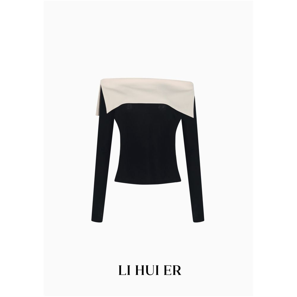 ASAYA6363 – Monochrome Grace Off-Shoulder Top 🖤🤍