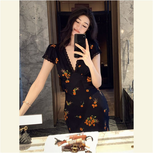 ASAYA6369 – Midnight Blossom Lace Dress 🌙🌺✨