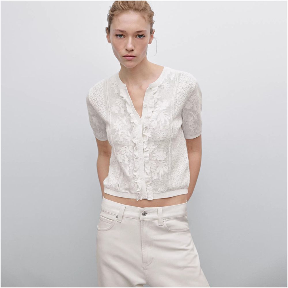 MD women s French romantic white exquisite lace round neck short sleeved knitted cardigan for women 05716677712 image 0
