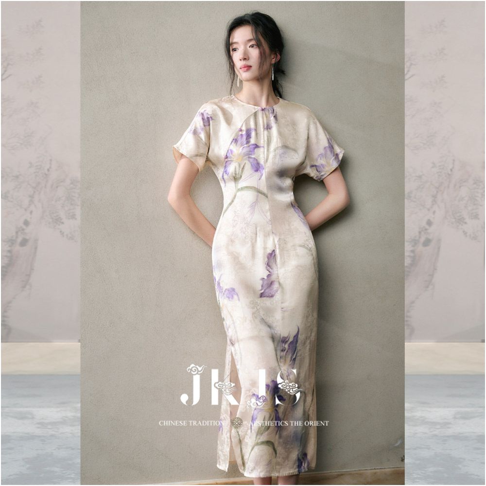 ASAYA6376 – Iris Silk Midi Dress 💜🌿✨