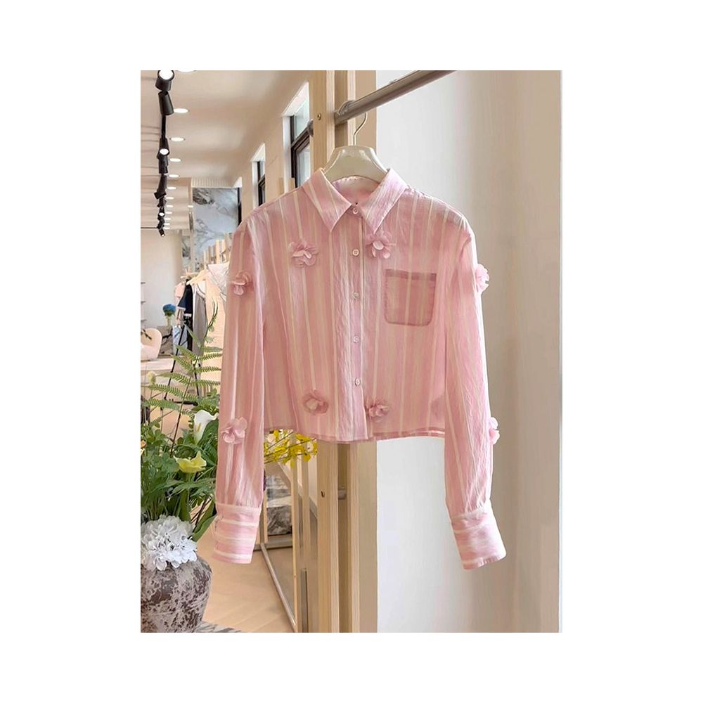 ASAYA6379 – Blush Petal Sheer Shirt 🌸💕