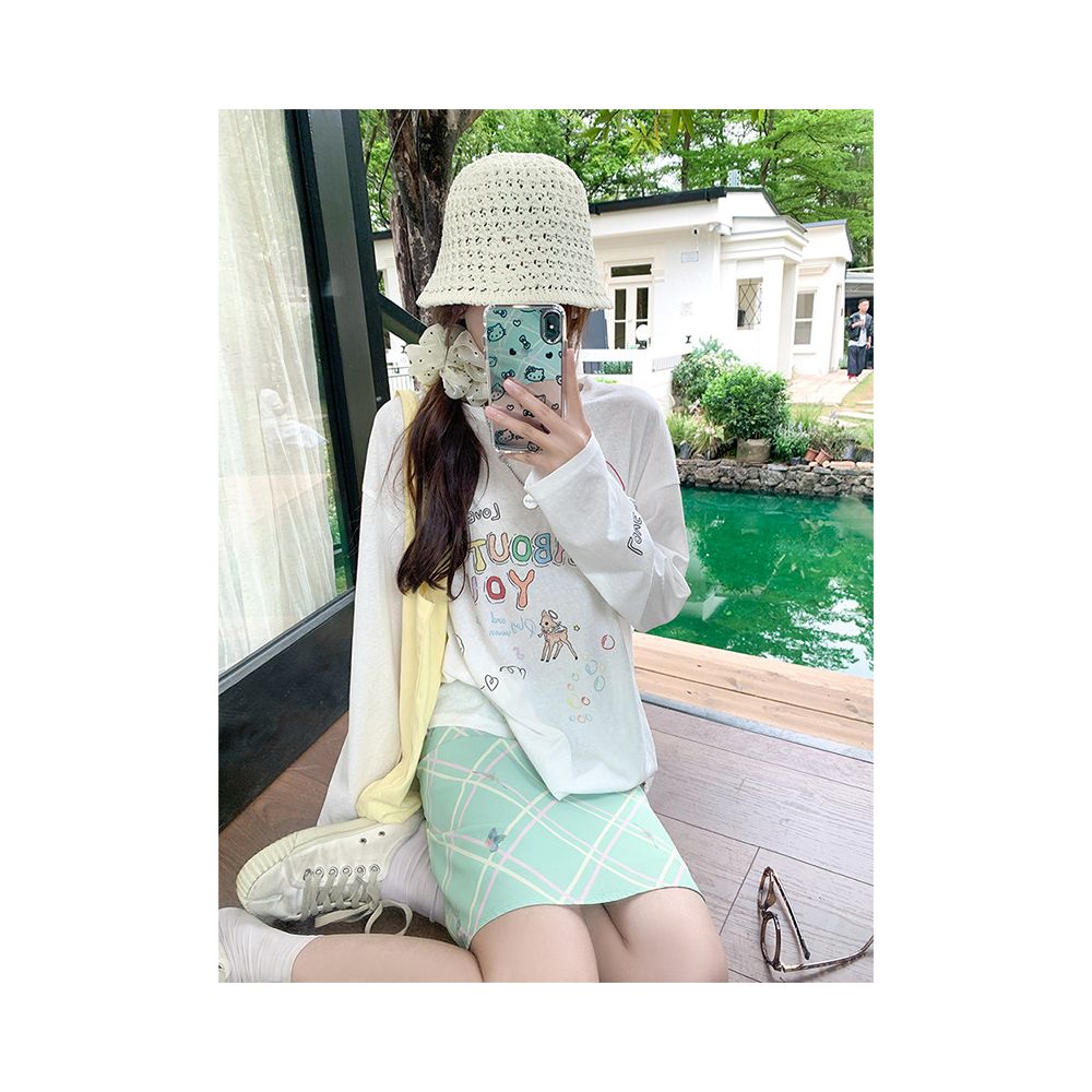 Zeng Xiaoxian s green diamond grid high waisted A line half skirt for women s summer 2025 new item hip hugging half skirt small skirt image 2