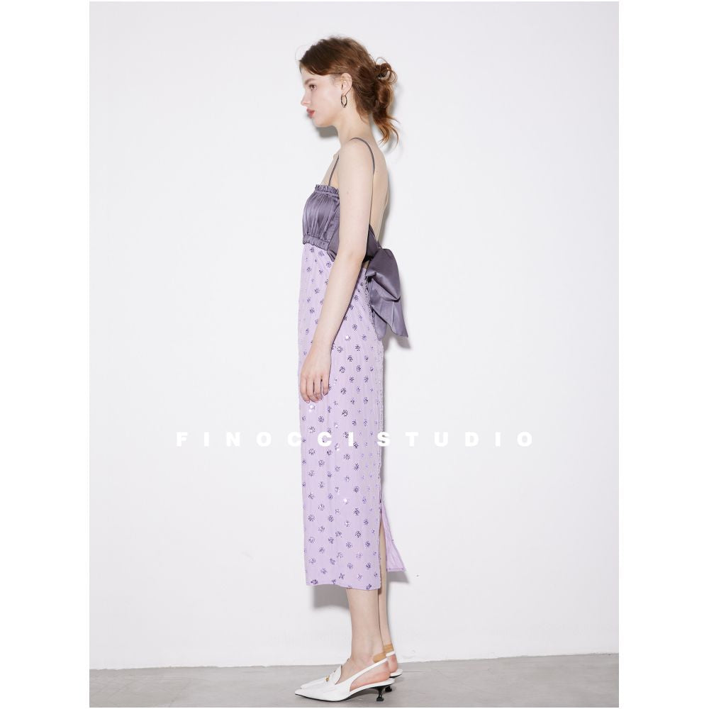FINOCCI Autumn New Collection Hand sewn Gorgeous Splicing Bareback Contrasting Butterfly Bow Female Lead Strap Skirt image 1