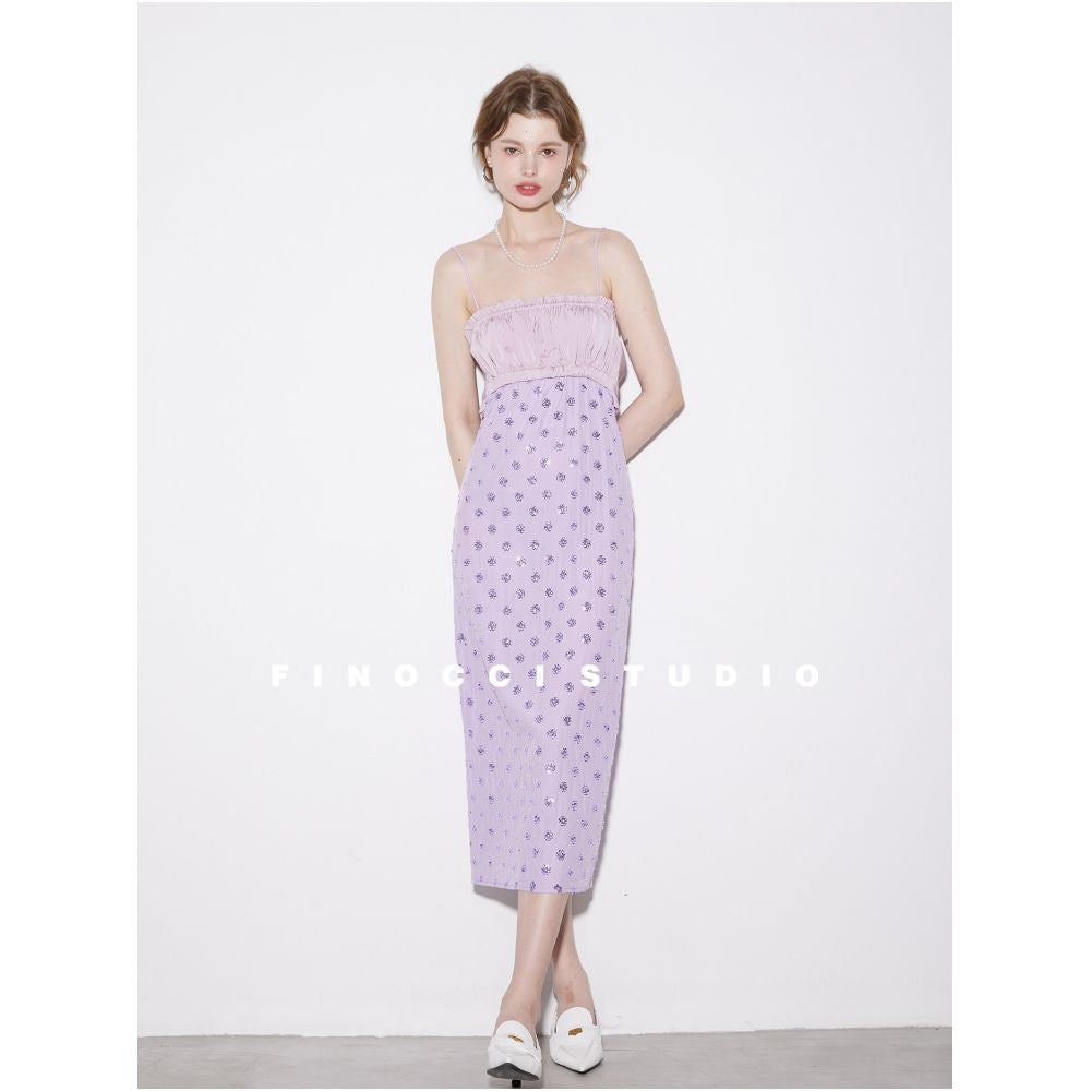 FINOCCI Autumn New Collection Hand sewn Gorgeous Splicing Bareback Contrasting Butterfly Bow Female Lead Strap Skirt image 2