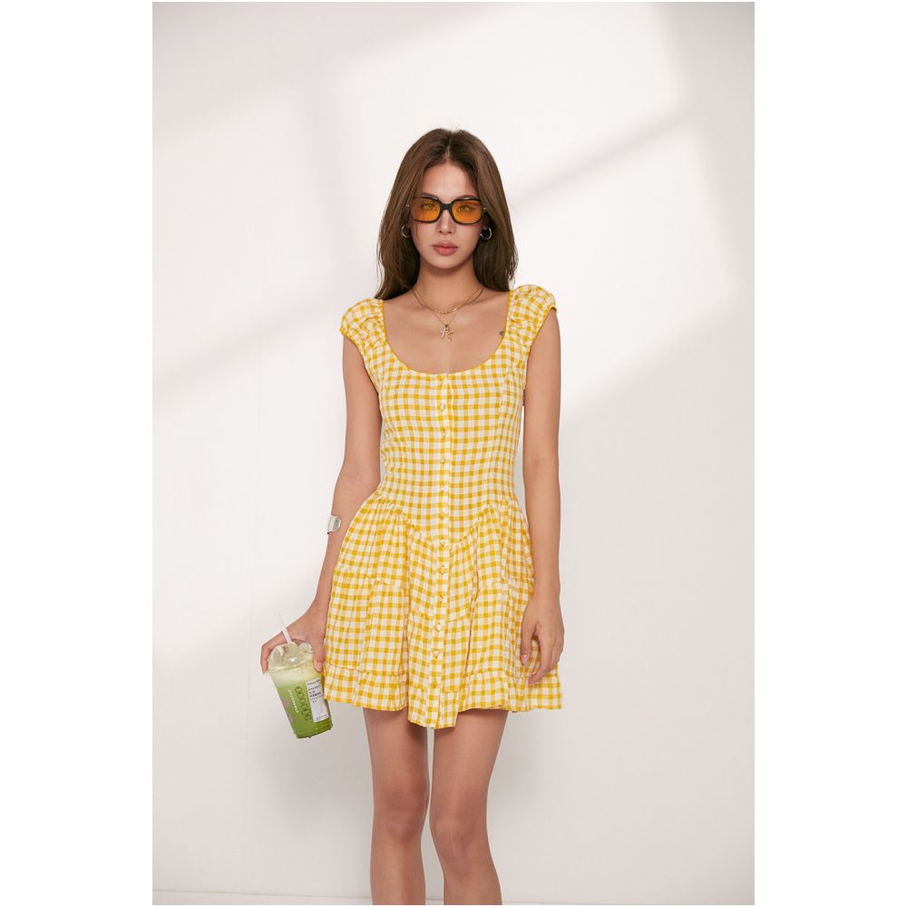 ASAYA6392 – Sunny Gingham Babydoll Dress ☀️💛