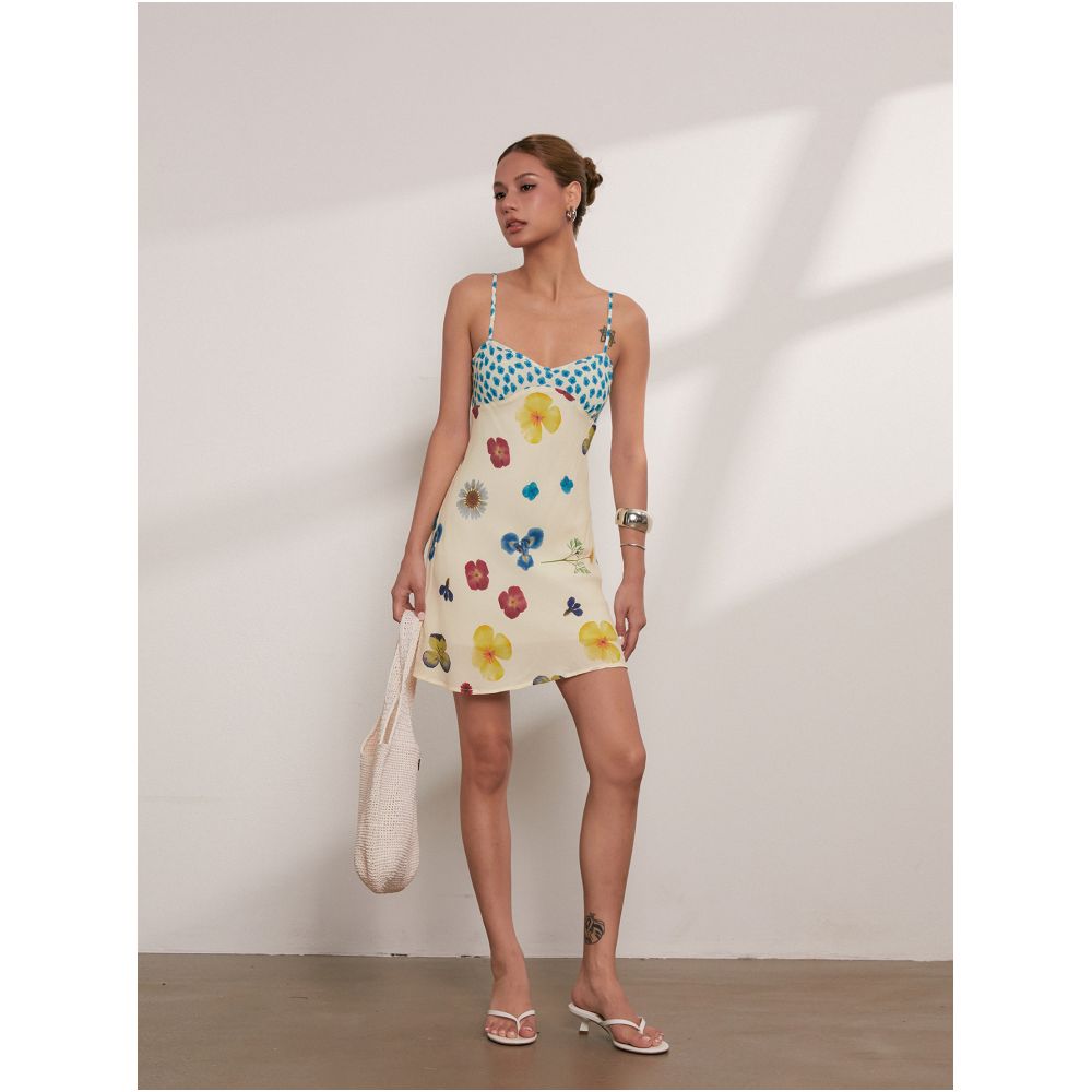 DiscoGlam niche beach vacation style flowy colorful floral print sundress bias cut summer dress for women image 1