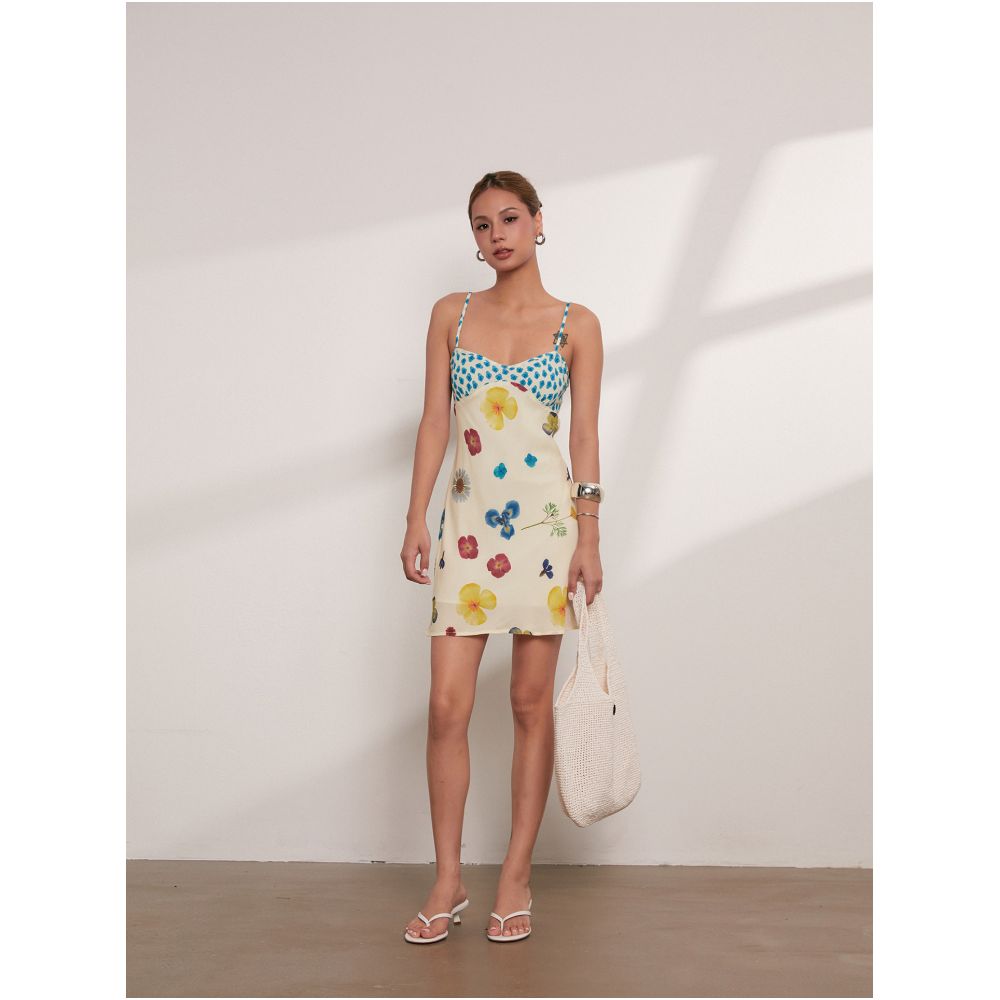 DiscoGlam niche beach vacation style flowy colorful floral print sundress bias cut summer dress for women image 2