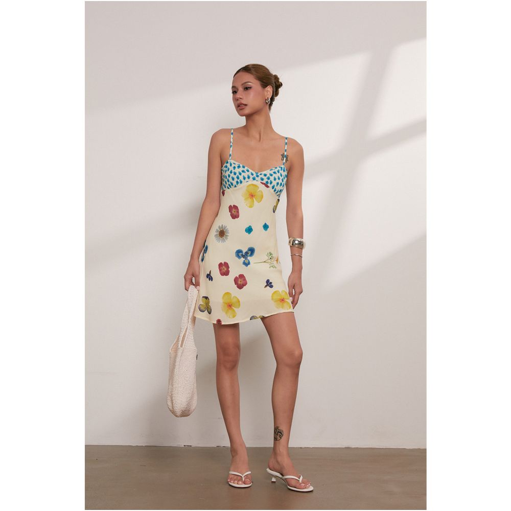 DiscoGlam niche beach vacation style flowy colorful floral print sundress bias cut summer dress for women image 0