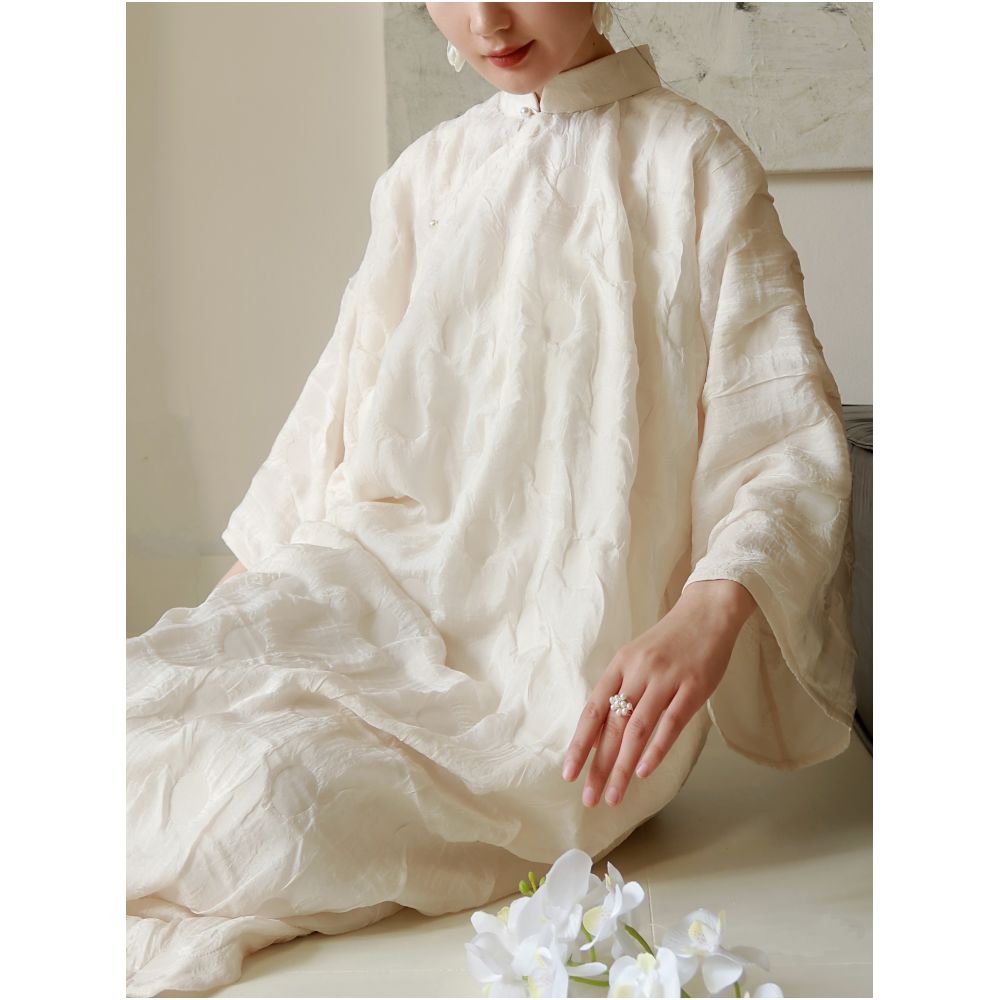 TAORAN Women s Style Modified Chinese Style White Dress Young Women s Zen Inspired Tea Dress Reversible Long Skirt image 1