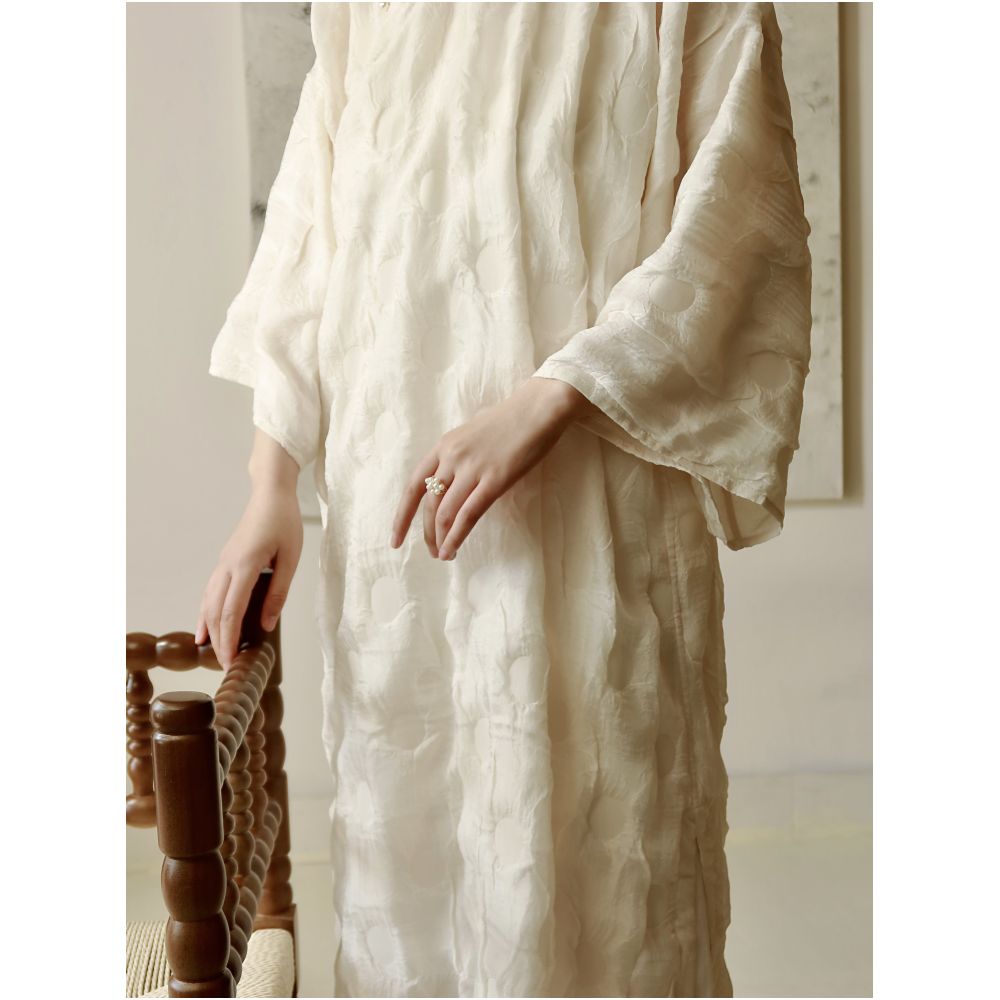 TAORAN Women s Style Modified Chinese Style White Dress Young Women s Zen Inspired Tea Dress Reversible Long Skirt image 2