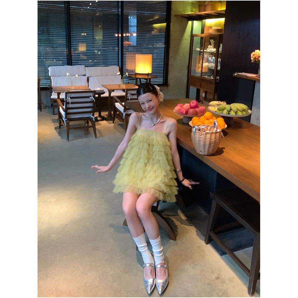 DULA Good Home Mesh Suspender Cake Dress Super Fairy Dress for Women Beach Vacation Puffy Princess Short Skirt image 1