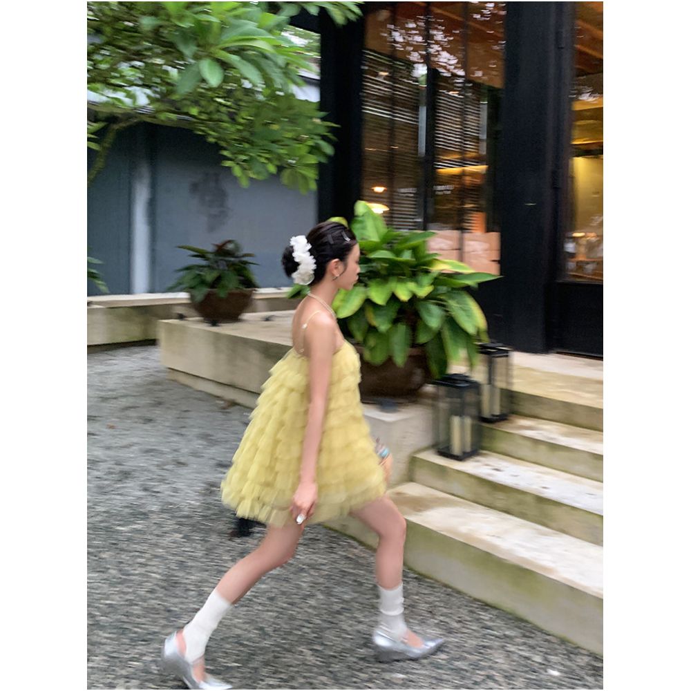 DULA Good Home Mesh Suspender Cake Dress Super Fairy Dress for Women Beach Vacation Puffy Princess Short Skirt image 2