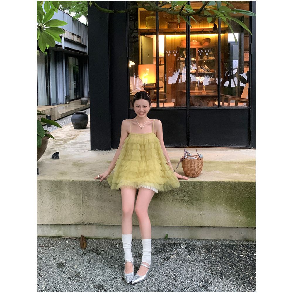DULA Good Home Mesh Suspender Cake Dress Super Fairy Dress for Women Beach Vacation Puffy Princess Short Skirt image 3