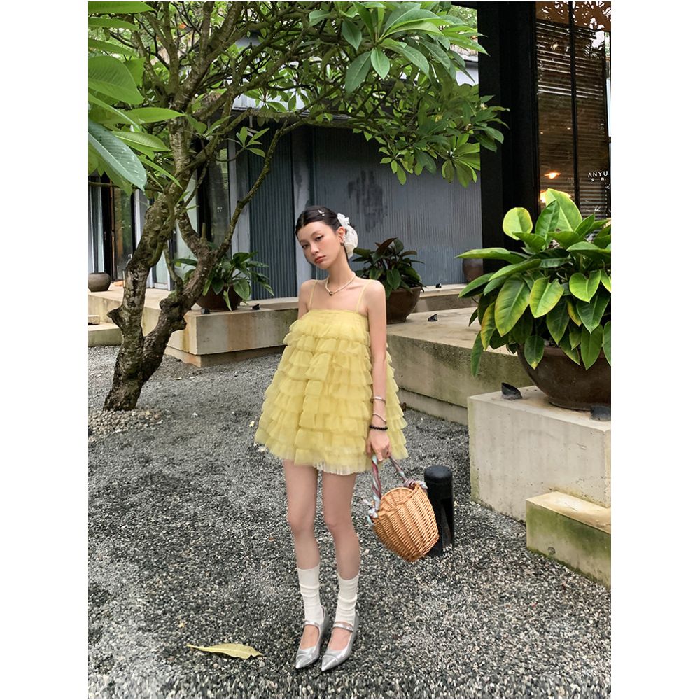 DULA Good Home Mesh Suspender Cake Dress Super Fairy Dress for Women Beach Vacation Puffy Princess Short Skirt image 4