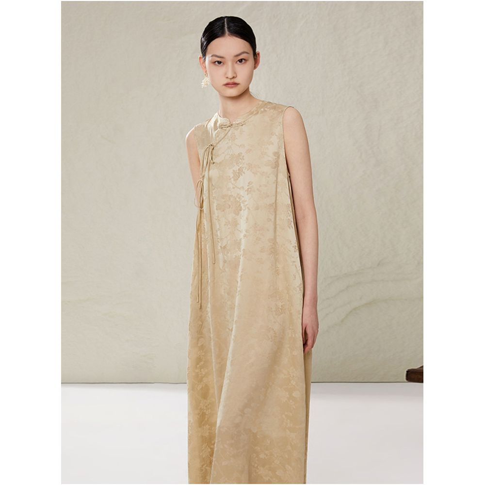 Ruyi Lianyun Spring Summer New Style Fold Out Dress with Button Down Tie and Stand Collar Sleeveless Dress Retro Chinese Style Long Dress image 1