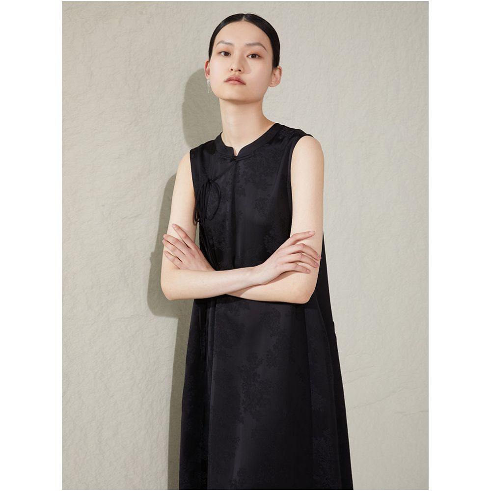 Ruyi Lianyun Spring Summer New Style Fold Out Dress with Button Down Tie and Stand Collar Sleeveless Dress Retro Chinese Style Long Dress image 4