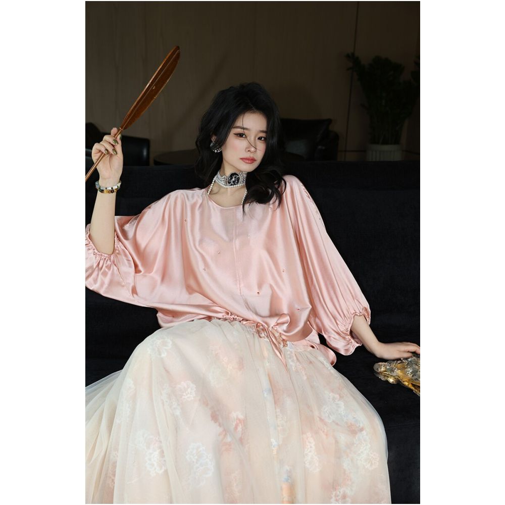#ASAYA6438 – Silk Glow Balloon Sleeve Top ✨🌷