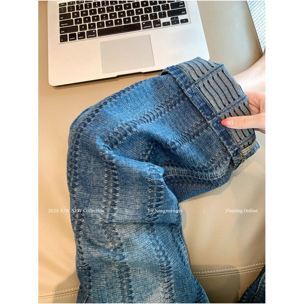 Women s 2025 New Style Blue Heavy Duty Woven Wide Leg Jeans High Waist Slimming Loose Fit Versatile Straight Leg Pants image 5