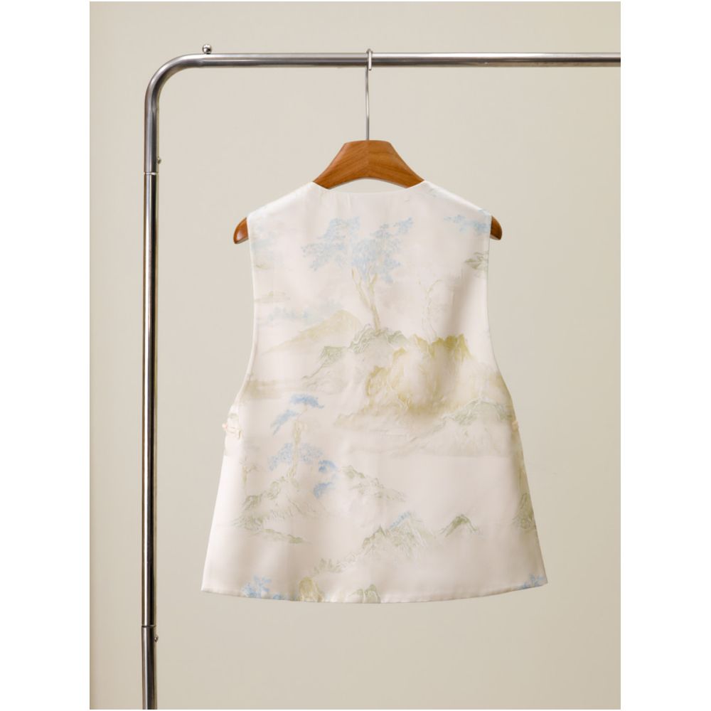 857 White New Chinese Style Buttoned Silk Vest for Women Light Luxury High End Mulberry Silk Jacket image 3
