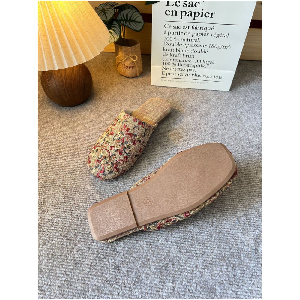 Slippers casual wear for home or outdoor use square toe linen jacquard high end non slip flat breathable unisex embroidered traditional Chinese style image 4