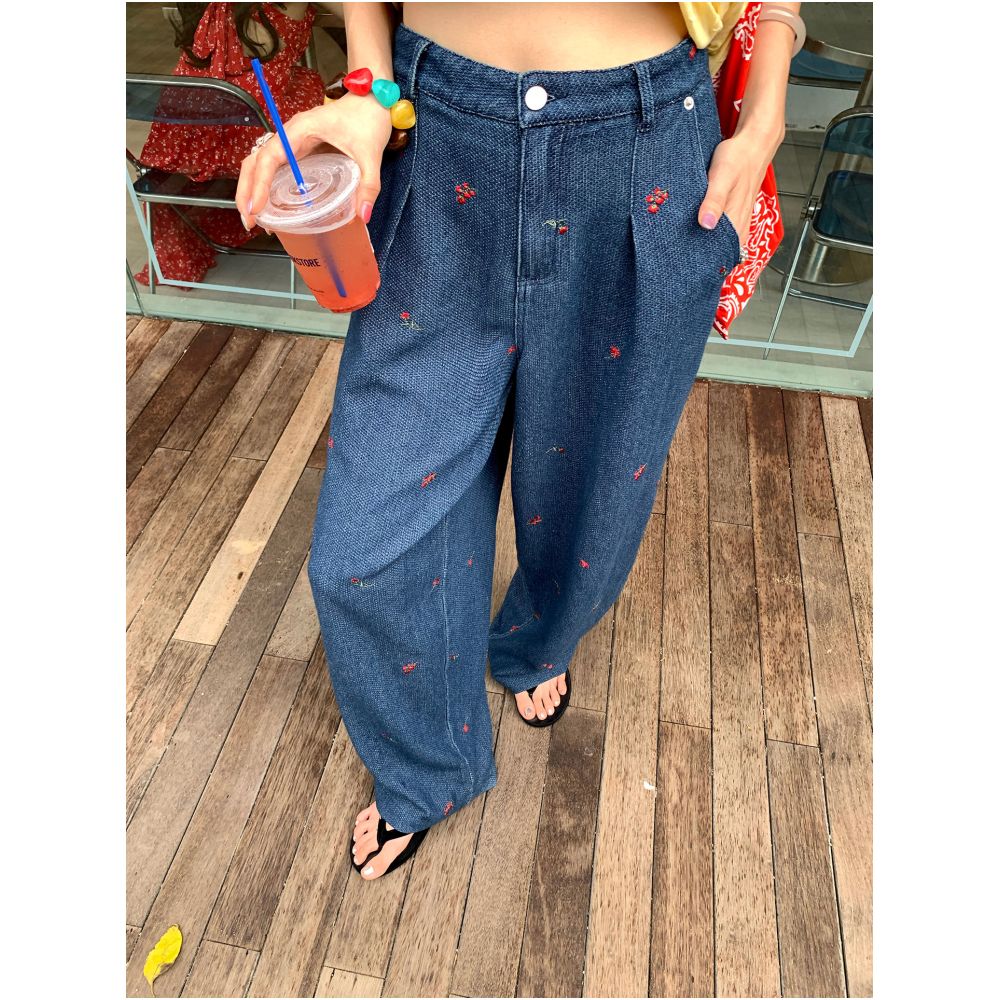 Jinyuhua wide leg jeans loose fit 2025 new early autumn embroidered wide leg pants petite high waisted women s style image 1
